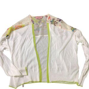 Ted Baker London Floral Contrast Sheer Panel White Cardigan Size 1